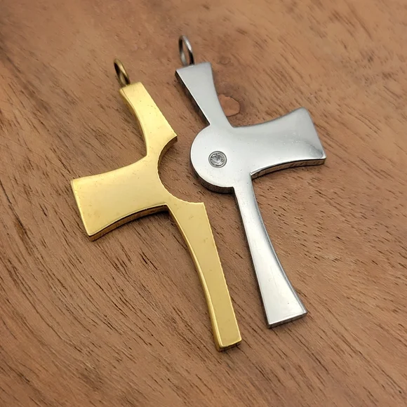 Two-Tone Cross Pendant Necklace - Picture 3 of 7